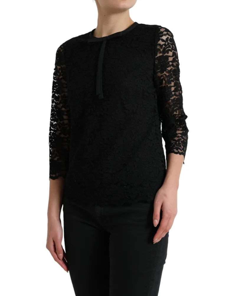 Dolce & Gabbana Women's Black Staff Blouse Floral Lace Nylon Top Viscose Black