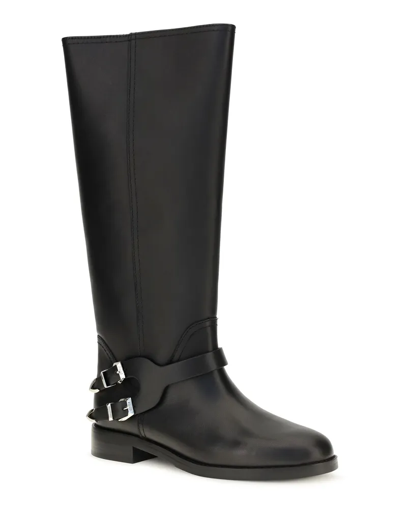 Pinko Buckle-Detailed Leather Boot — Black Black