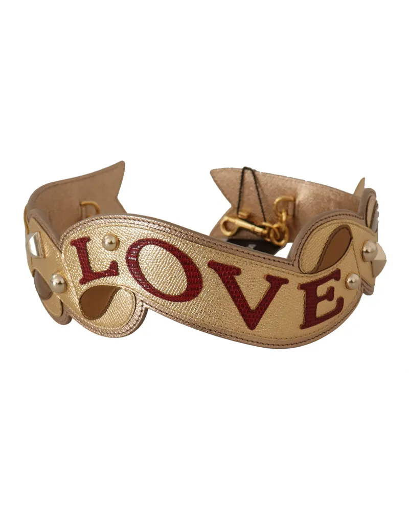 Dolce & Gabbana Women's Gold Leather Love Patch Bag Shoulder Strap Gold