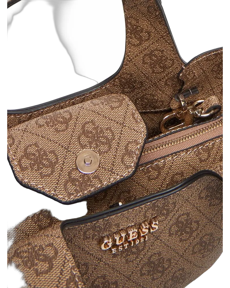 Guess Women's Tote Latte Logo Polyurethane Tote-bags Beige