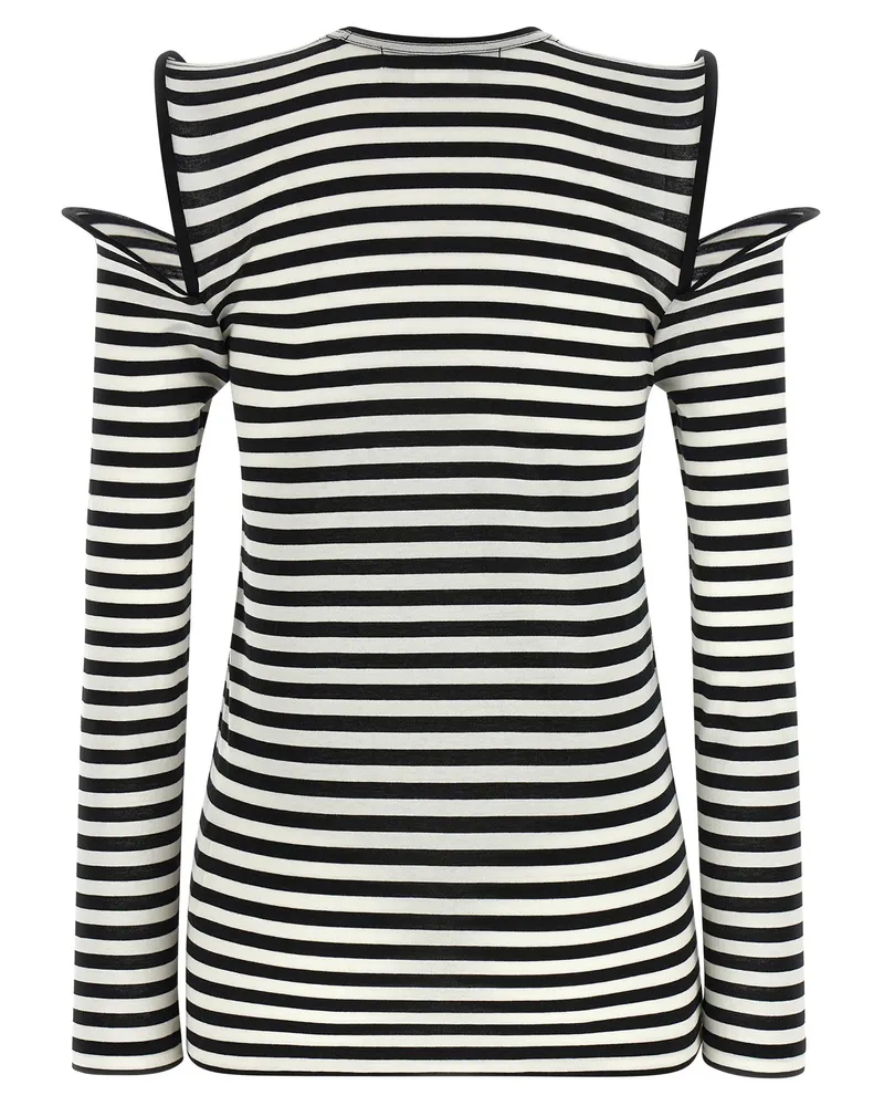 Junya Watanabe Sculptural Cold-Shoulder Striped T-shirt — Black Black