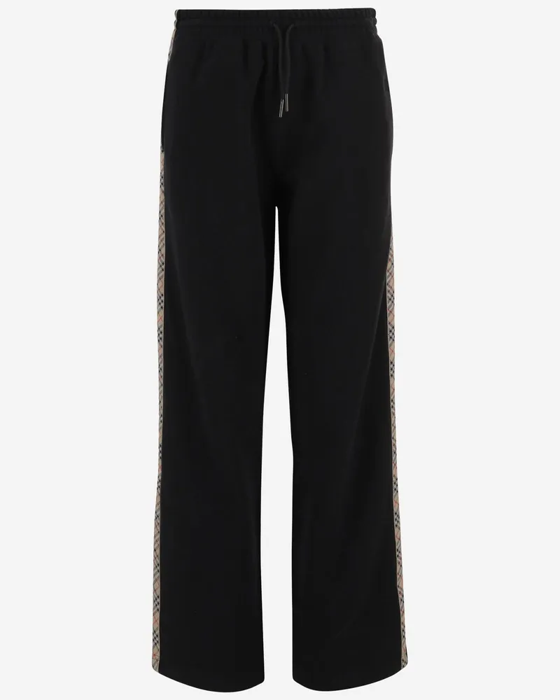 Burberry Women Cotton Pants With Check Details Black Trousers Black
