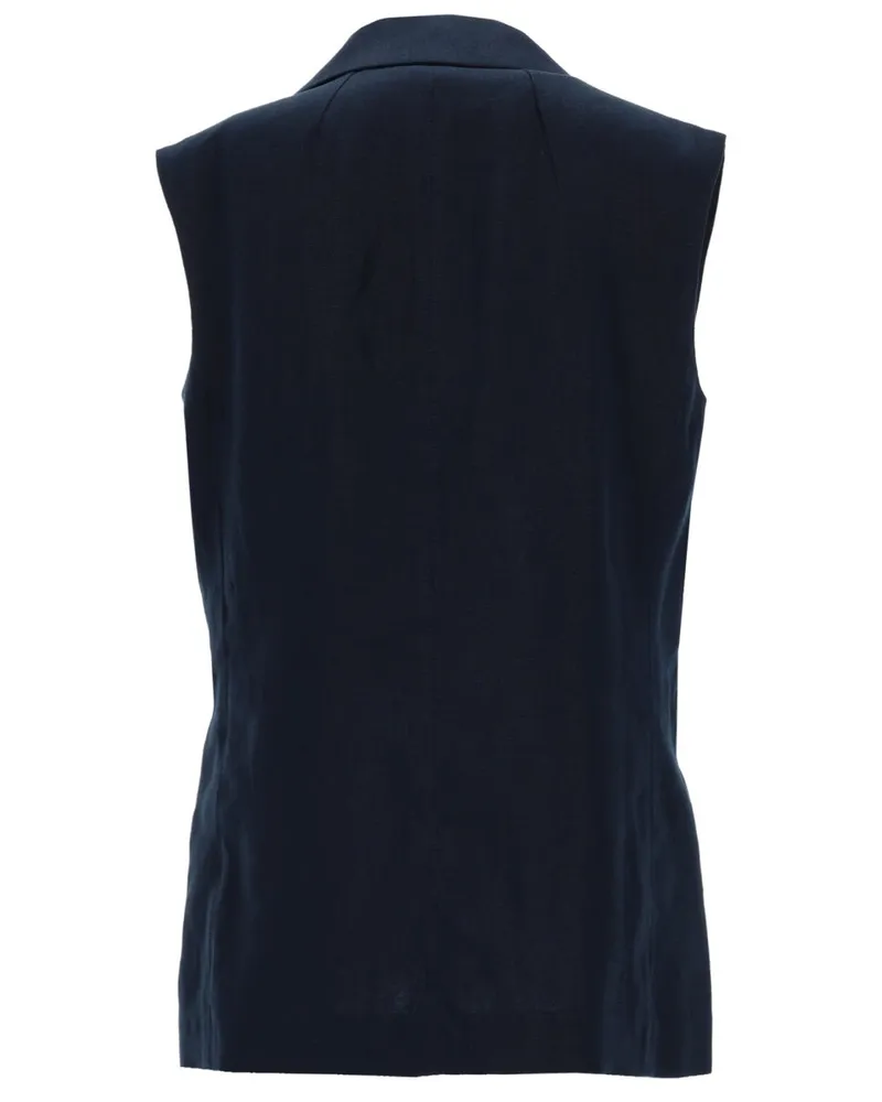 Max Mara Double-Breasted Linen Mat Vest — Blue Blue