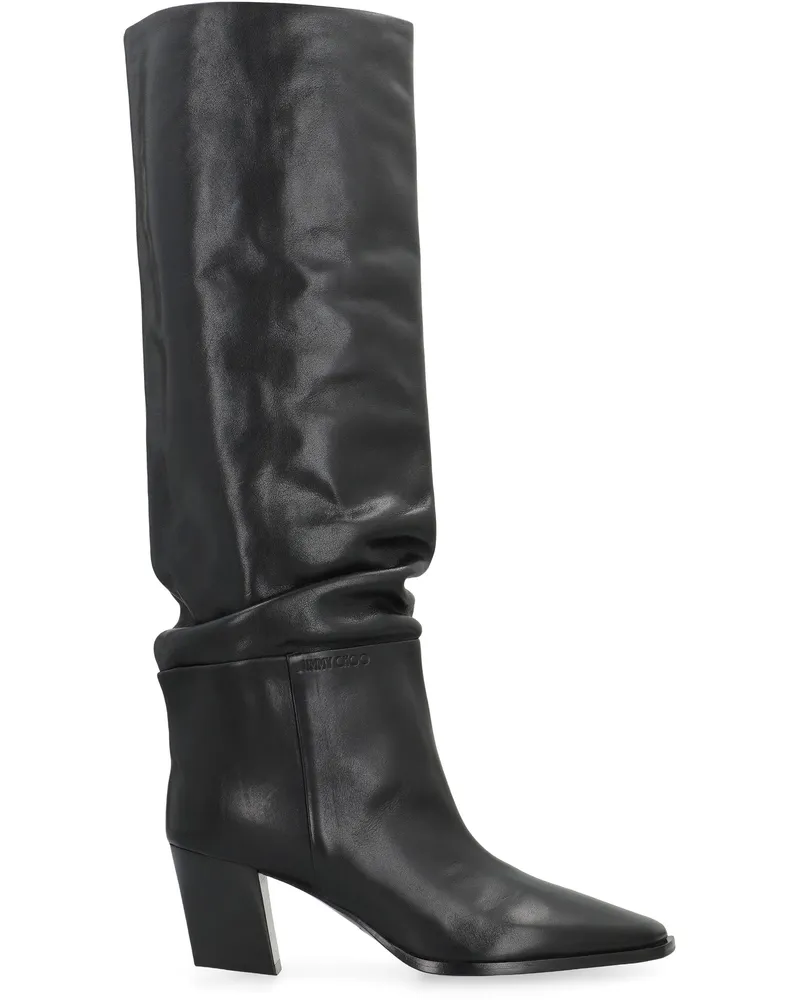 Jimmy Choo Women's Leather Boots With Sculptural Heel Black Calf Black