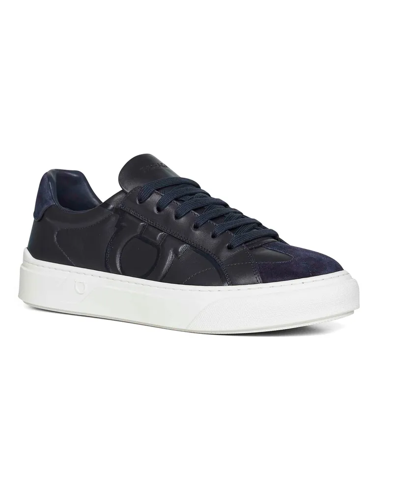 Ferragamo Men's Sneakers Gancini Navy Blue Leather Calf (bos Taurus) Trainers Navy