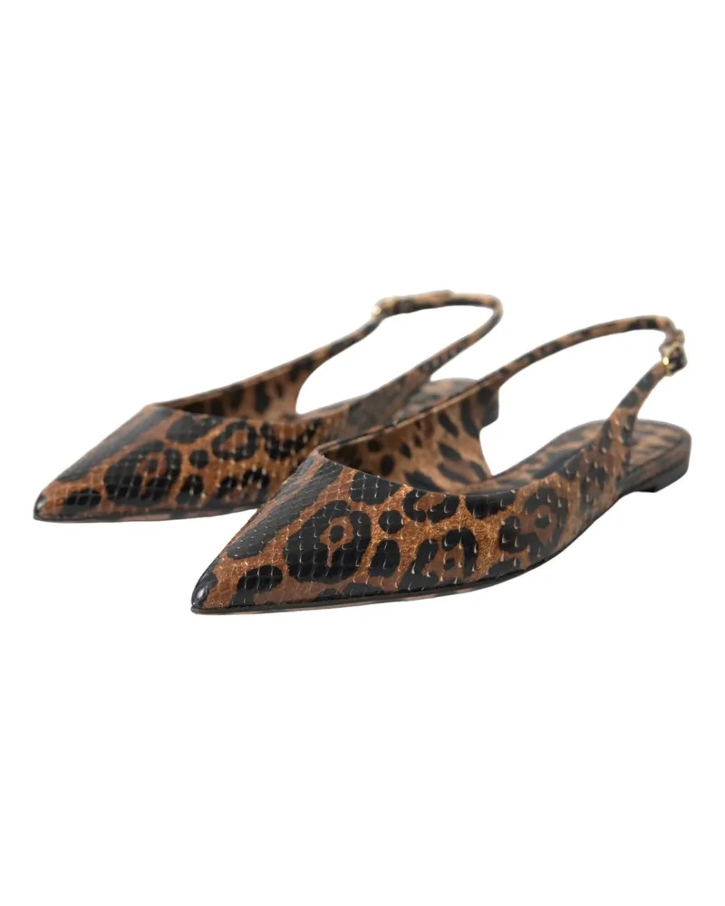 Dolce & Gabbana Women's Brown Leopard Exotic Skin Slingback Shoes Black And Python Leather Brown