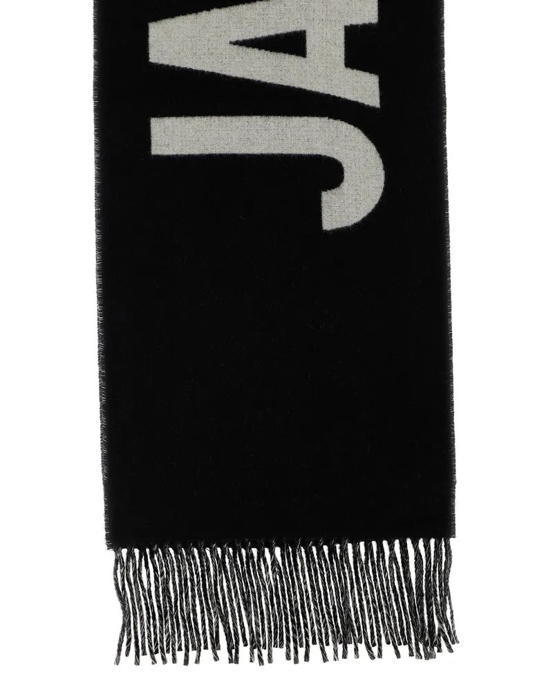 Jacquemus Intarsia Logo Wool Scarf — Black Black