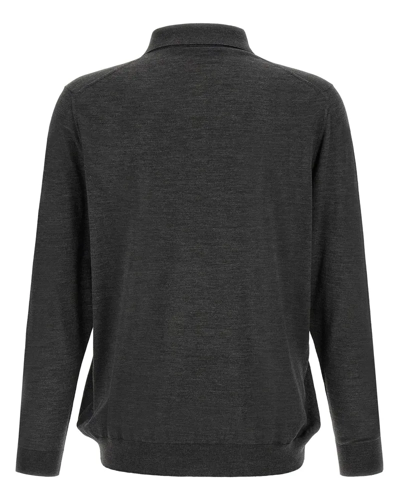 Kiton 14 Micron Wool Half-Zip Polo — Charcoal Charcoal