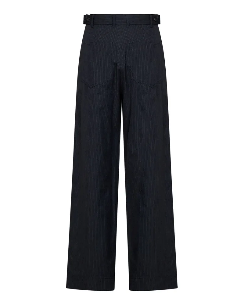 Max Mara Pinstriped Virgin Wool Trousers — Blue Blue