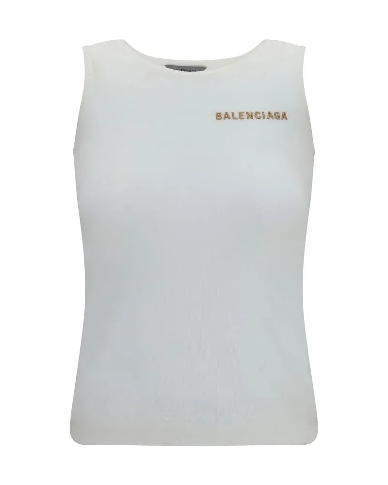 Balenciaga Logo-Embroidered Cotton Tank Top — White White