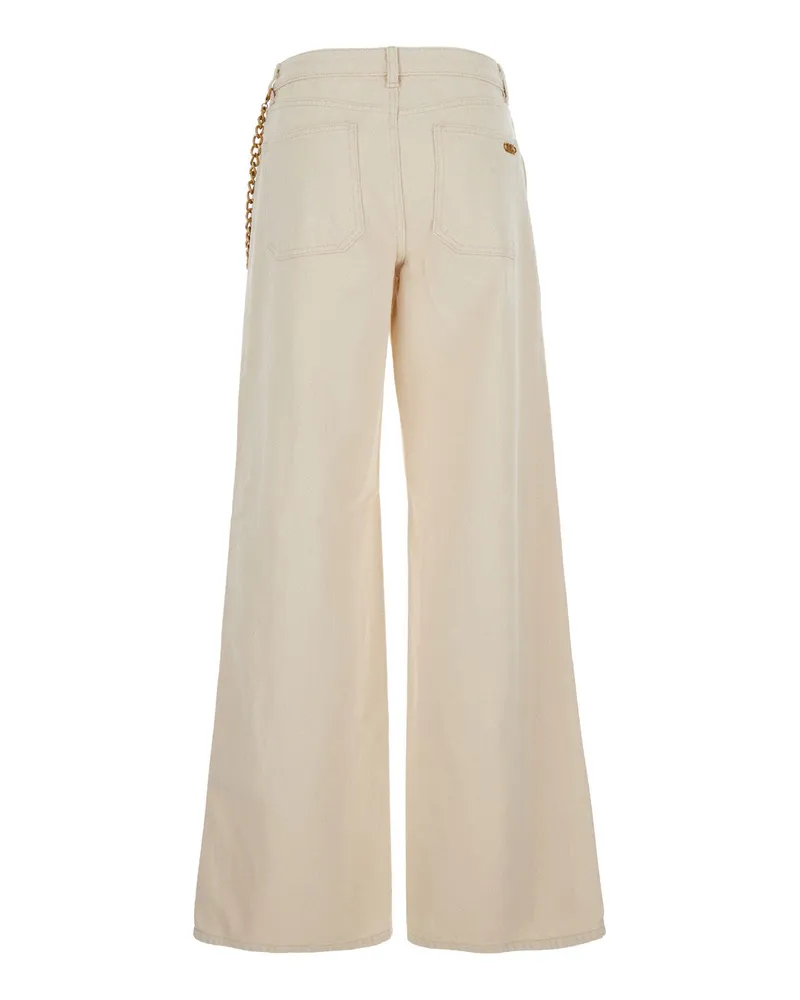 Michael Kors Women's Beige Wide Leg Jeans With Chain Detail Cotton Beige