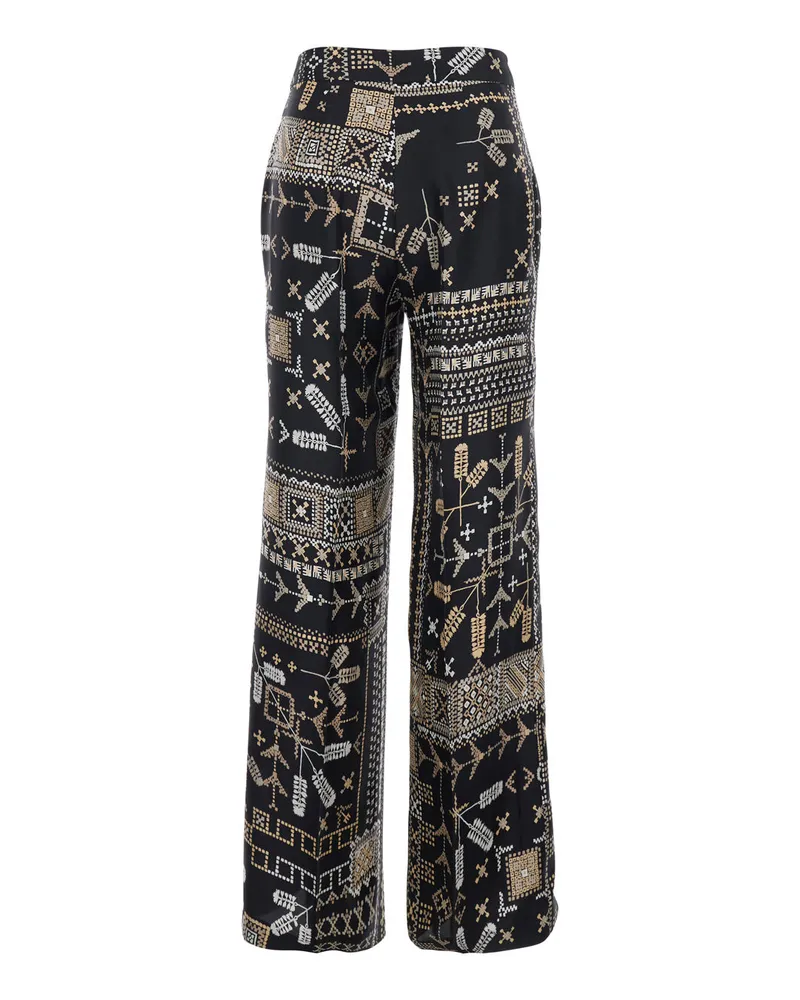 Momoni Women's Pants Misaki Multicolour Silk Trousers Black