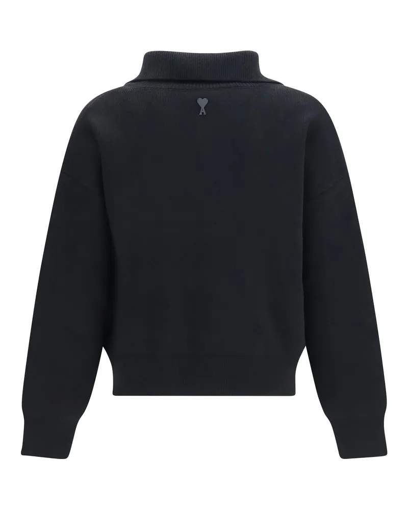 AMI Paris High-Neck Buttoned Merino Wool Sweater — Black Black