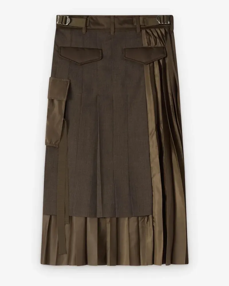 Sacai Women's Jupe Hybride Suiting X Nylon Twill Skirt Marron Brown Brown