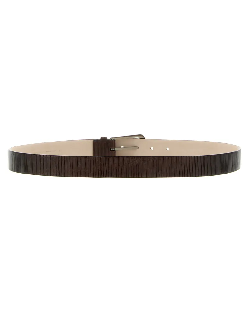 Brunello Cucinelli Ribbed Leather Belt — Brown Brown