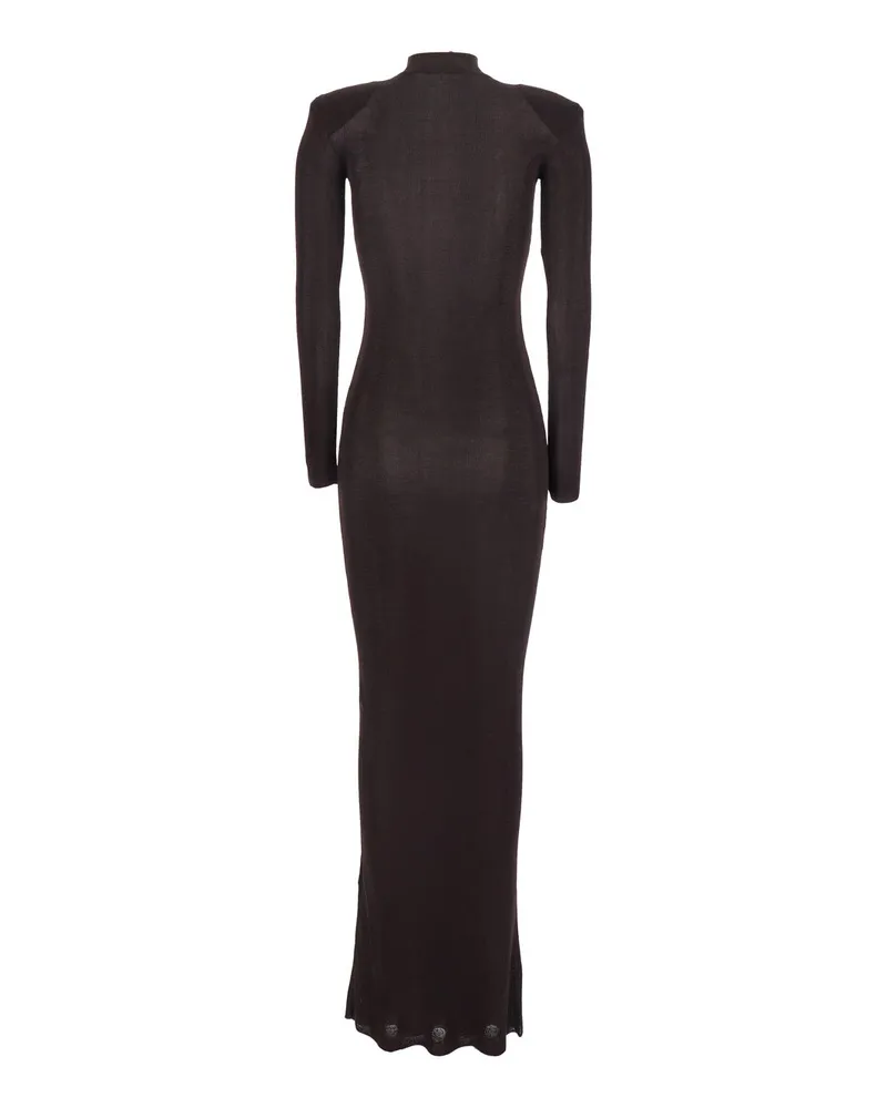 Self-Portrait Women's Brown Turtleneck Long Dress With Shoulder Pads Viscose Brown