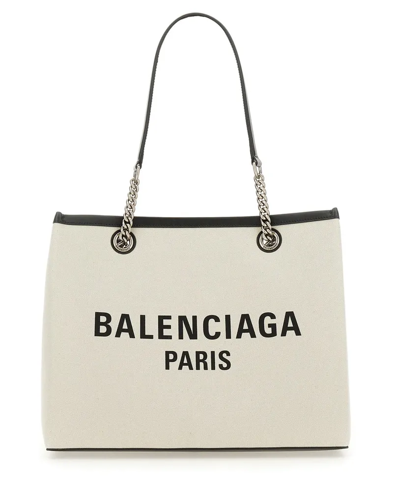 Balenciaga Cotton and Leather Shoulder Bag — Beige Beige