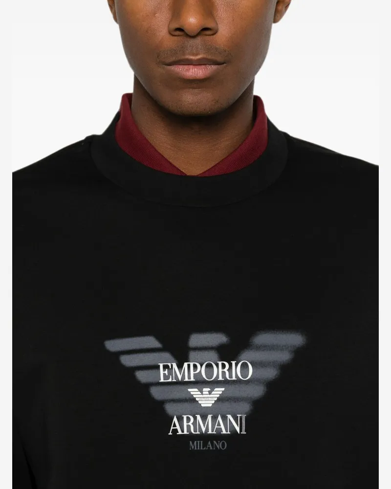 Emporio Armani Logo-Embroidered Cotton Sweatshirt — Black Black