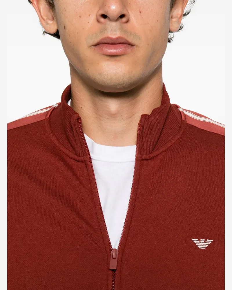 Emporio Armani Logo-Embroidered Stripe Detail Sweatshirt — Red Red