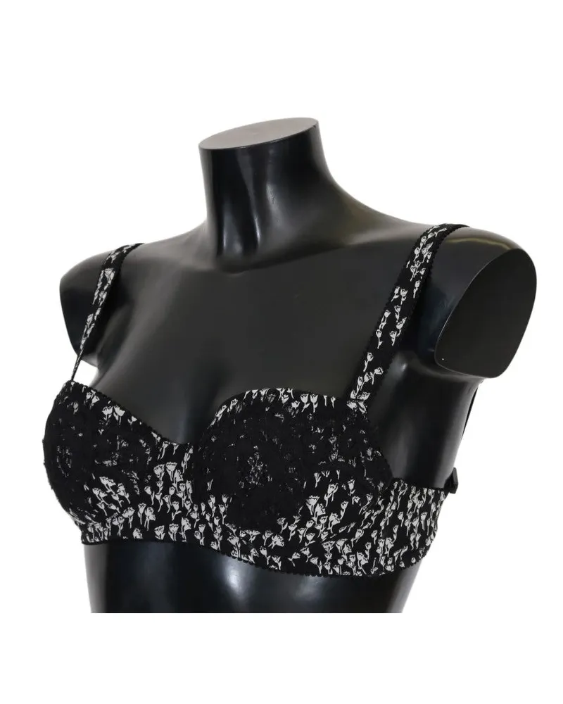 Dolce & Gabbana Women Black Silk White Lace Stretch Underwear Bra Cotton Clothing Black