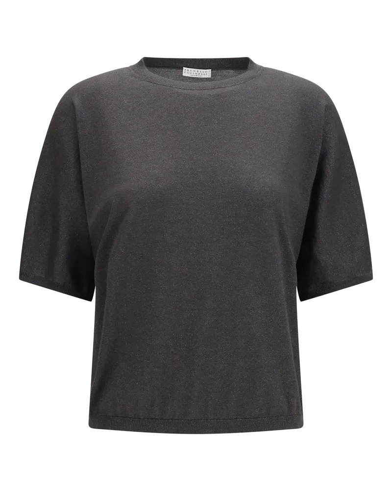 Brunello Cucinelli Women's Short-Sleeve Cashmere And Silk Sweater Piombo Piombo