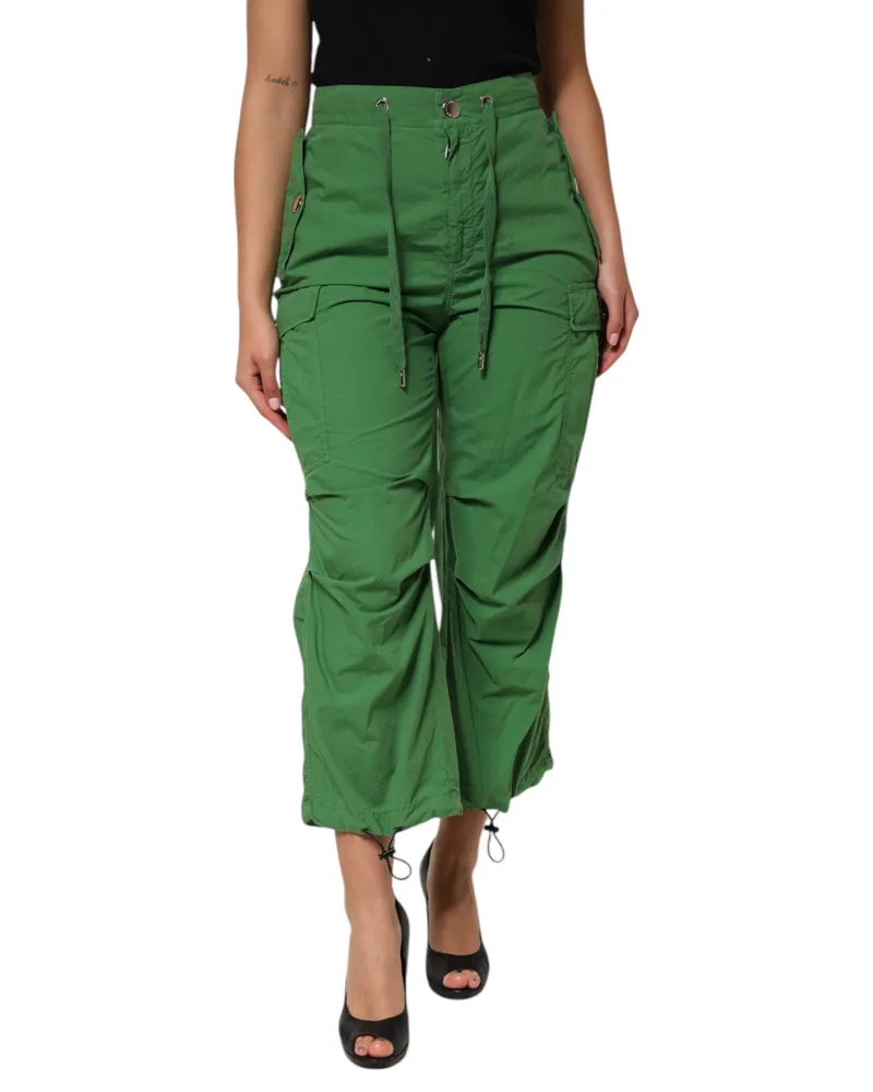 Dolce & Gabbana Women's Green Cotton High Waist Cargo Trouser Pants Elastane Green
