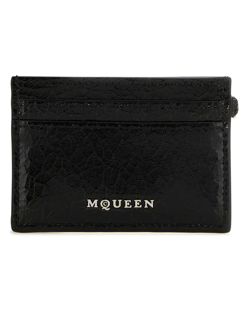 Alexander McQueen Crackled Leather Card Wallet — Black Black