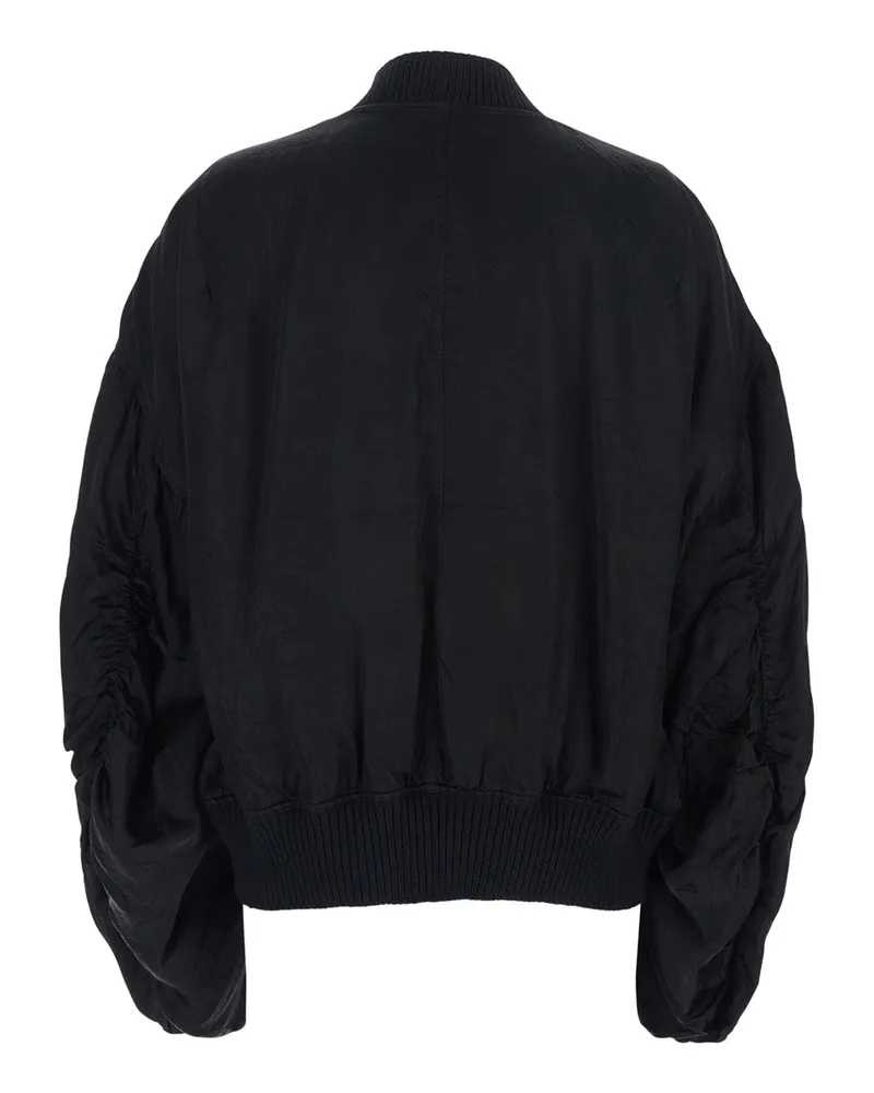Rick Owens Women's Bomber Jacket Secchia Flight Black Ecoleather Coat Black