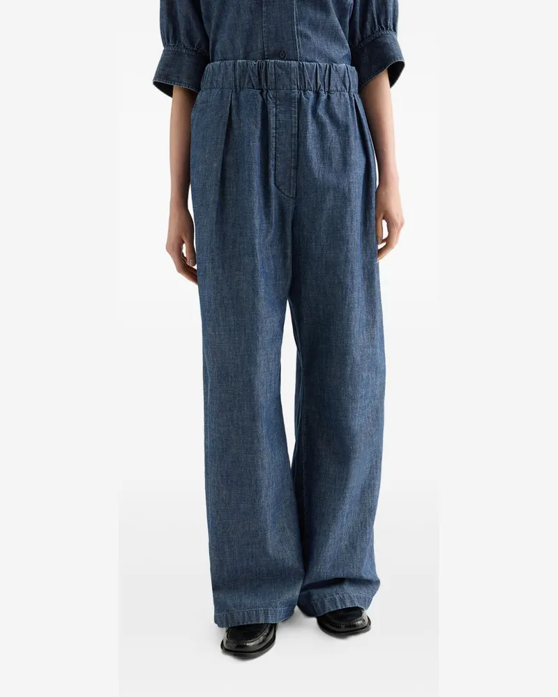 Jil Sander Wide-Leg Cotton Trousers — Blue Blue