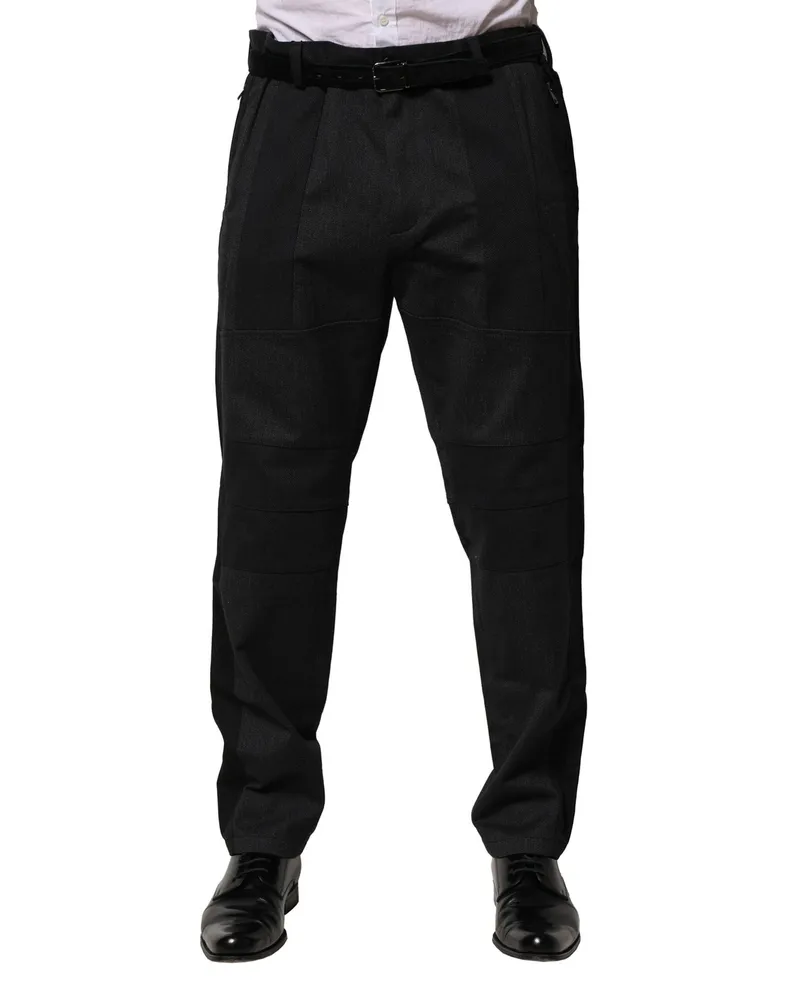 Dolce & Gabbana Men Black Cotton Dress Slim Formal Pants Nylon Silk Elastane Black
