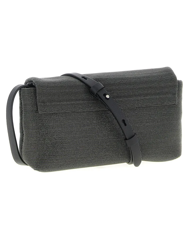 Brunello Cucinelli Monile-Embroidered Leather Clutch — Silver Silver