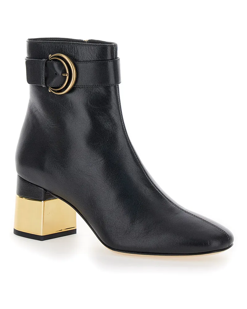 Chloé Women's Black Ankle Boots With C Buckle Goat Leather Black
