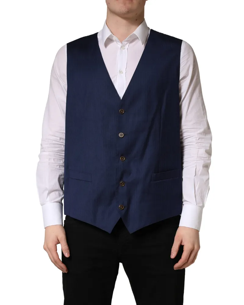 Dolce & Gabbana Men's Navy Blue Wool Dress Formal Waistcoat Vest Virgin Silk Navy