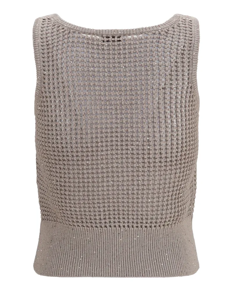 Brunello Cucinelli Women's Perforated Sequin Tank Top Deserto Cotton; Polyester 