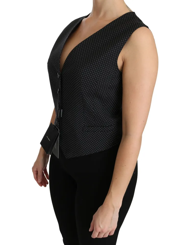Dolce & Gabbana Women's Black Dotted Waistcoat Vest Blouse Top Virgin Wool Cupro Black