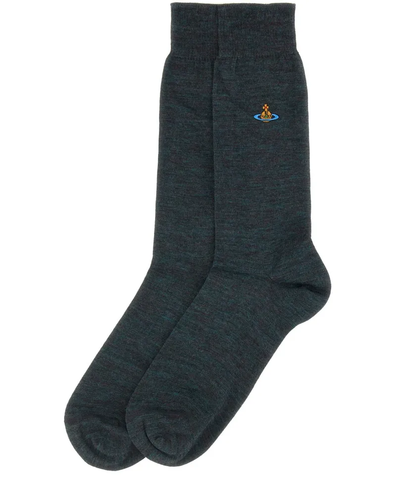 Vivienne Westwood Logo-Knit Wool Blend Socks — Gray Gray