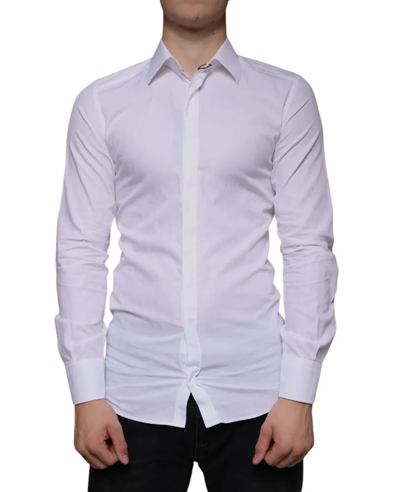 Dolce & Gabbana White Cotton Men Dress Gold Formal Shirt White