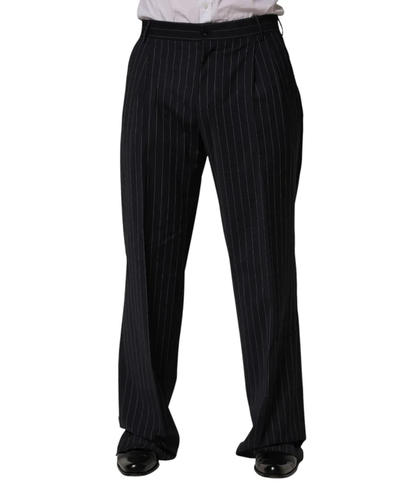 Dolce & Gabbana Men's Striped Wool-Blend Trousers Black Polyester Elastane Black