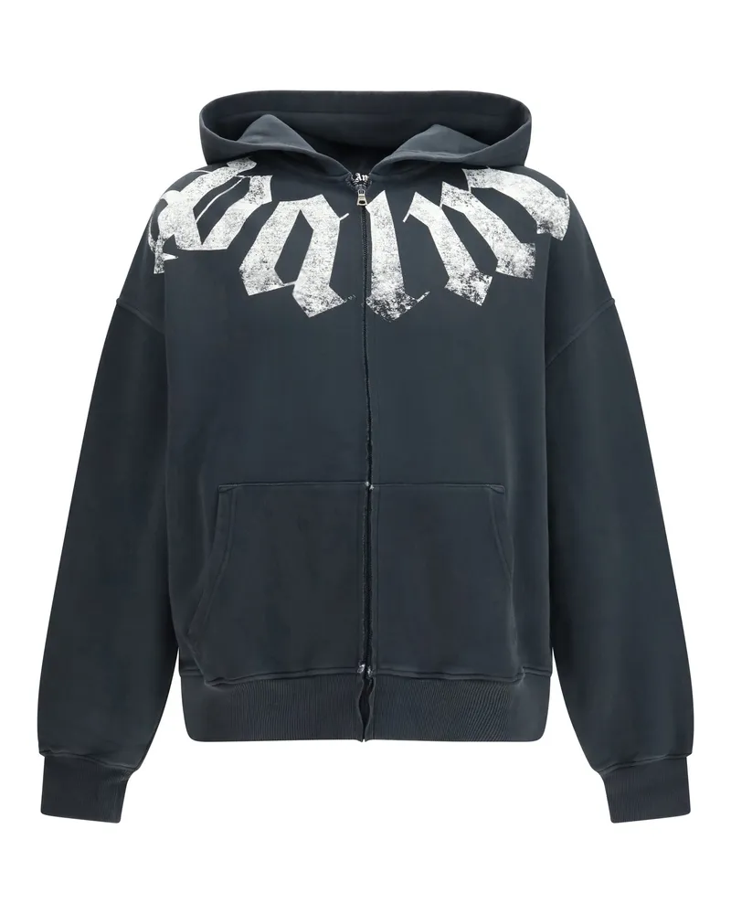 Palm Angels Men's Hooded Zip Sweatshirt Black-Off-White Cotton Sweatshirts Black/off-white Sweater Black