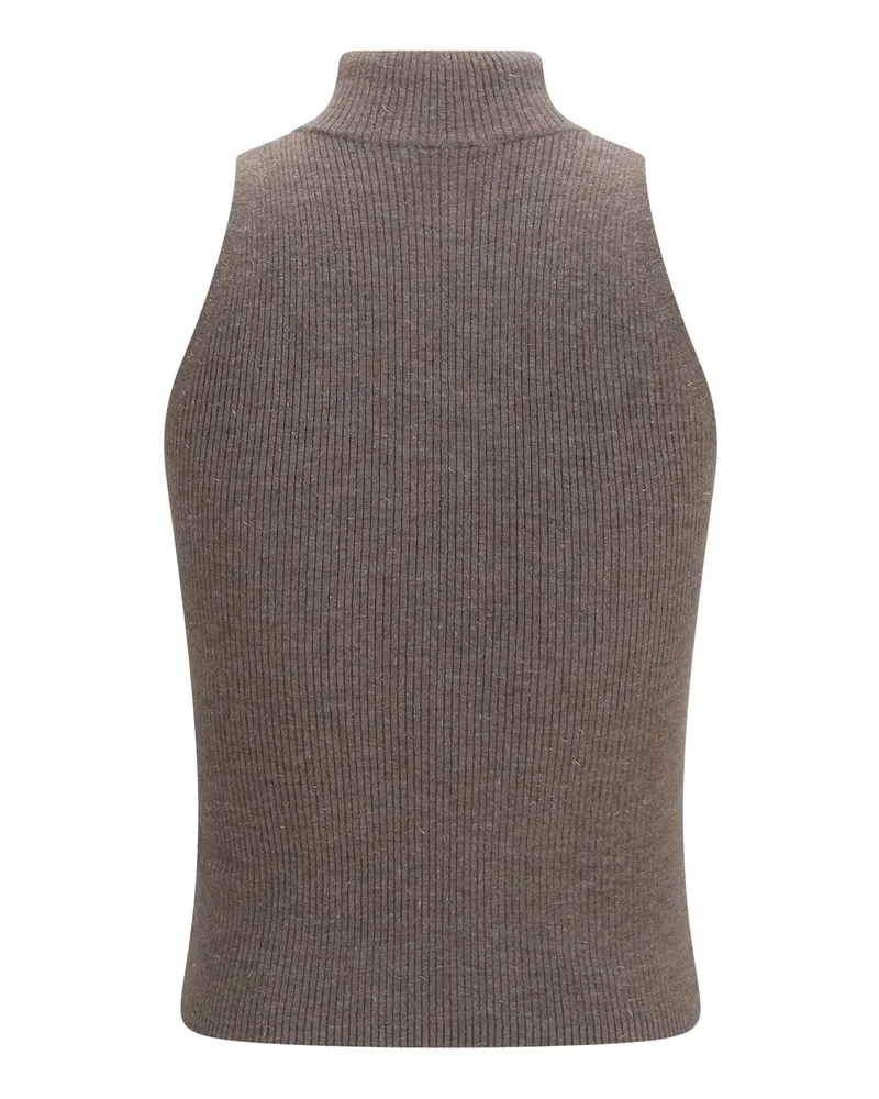 Brunello Cucinelli Women's Sleeveless Turtleneck With Luminous Details Brown Top Brown