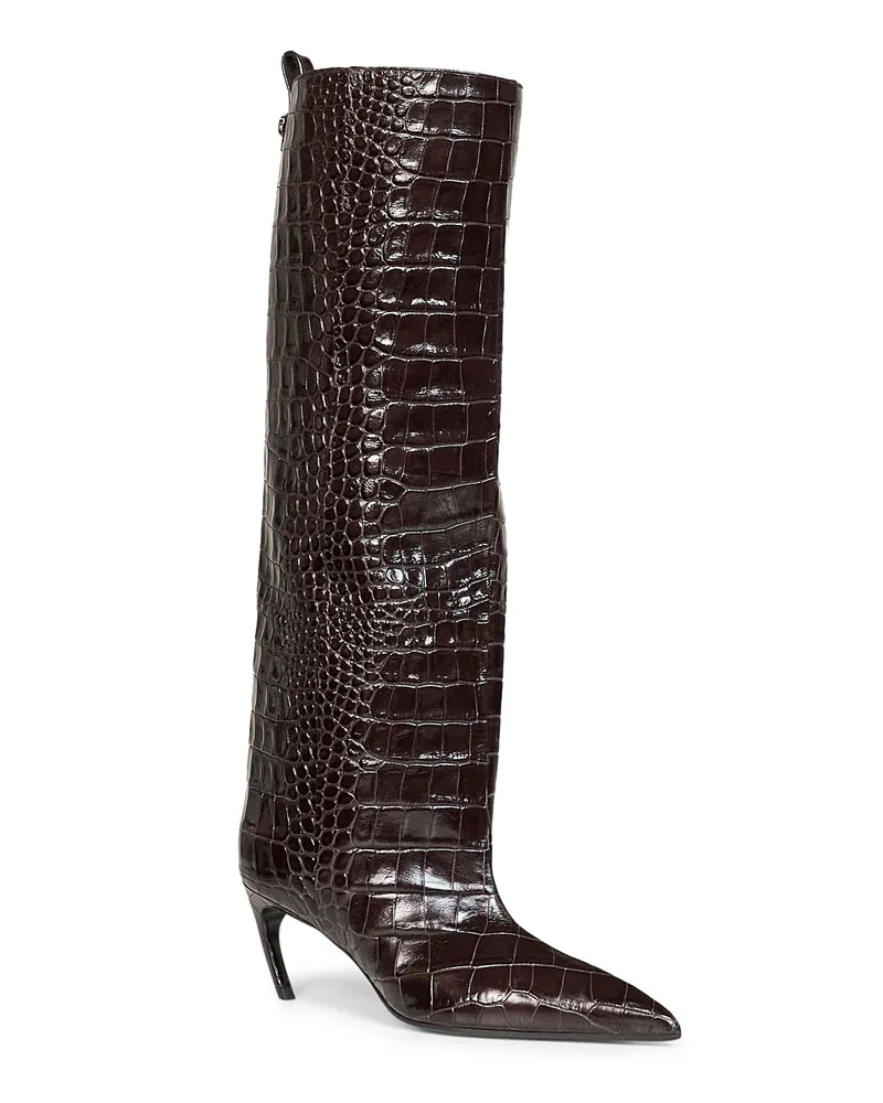 ATTICO Women's High Boots Lea Dark Brown Croco-Leather Calf Leather Brown