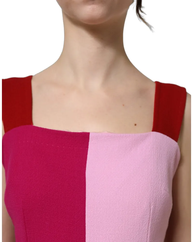 Dolce & Gabbana Women Two Tone Pink Wool Sleeveless Midi Dress Pink