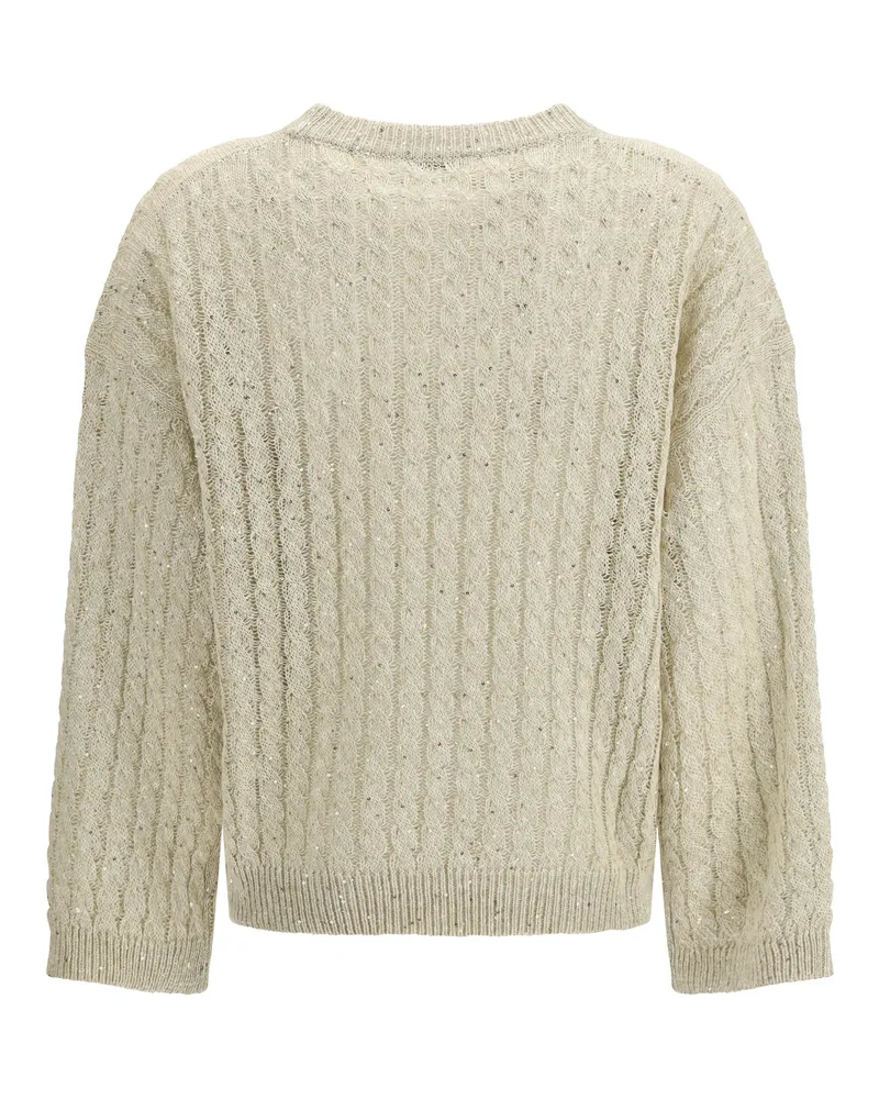 Brunello Cucinelli Women's Linen Sweater Dazzling Cable Beige Beige