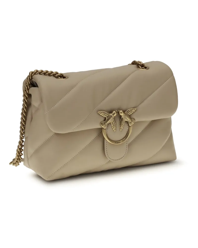 Pinko Women's Love Classic Leather Shoulder Bag Beige-Grigio Fumo-Antique Gold Calf Bos Taurus Beige