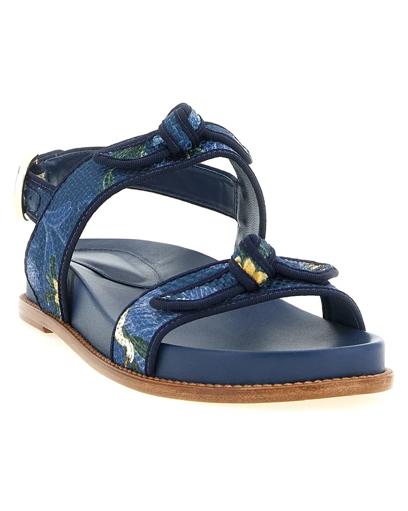 Alexandre Birman Women's Blue Cowhide Flat Sandals Blue