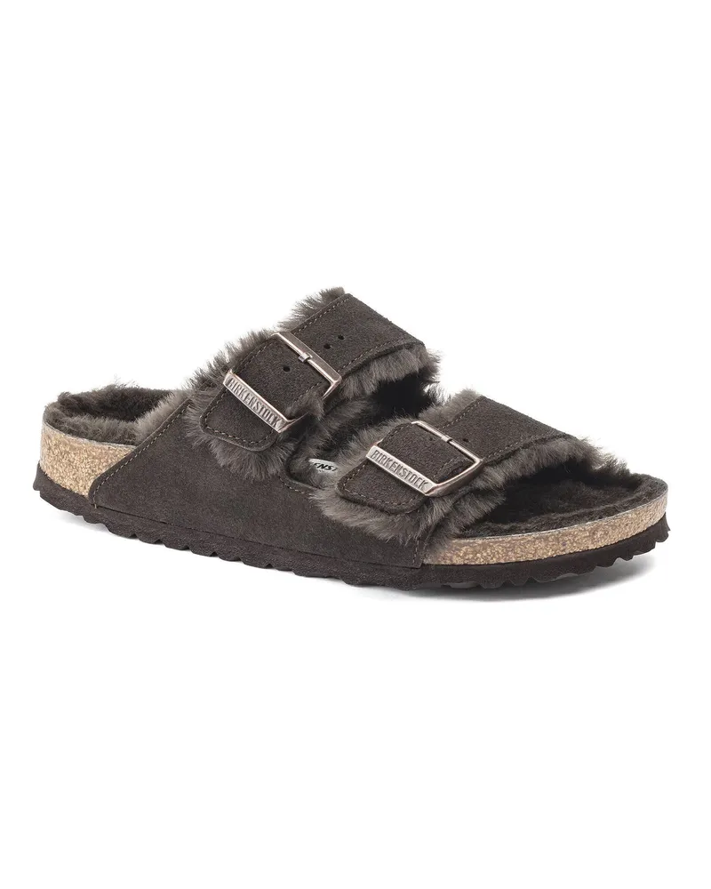 Birkenstock Women's Shearling Slippers Arizona Mocha Suede Leather Flat Shoes Brown