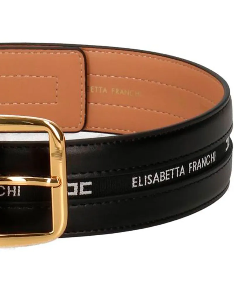 Elisabetta Franchi Women's Belt Logo Black Polyurethane Polyester Cotton Black