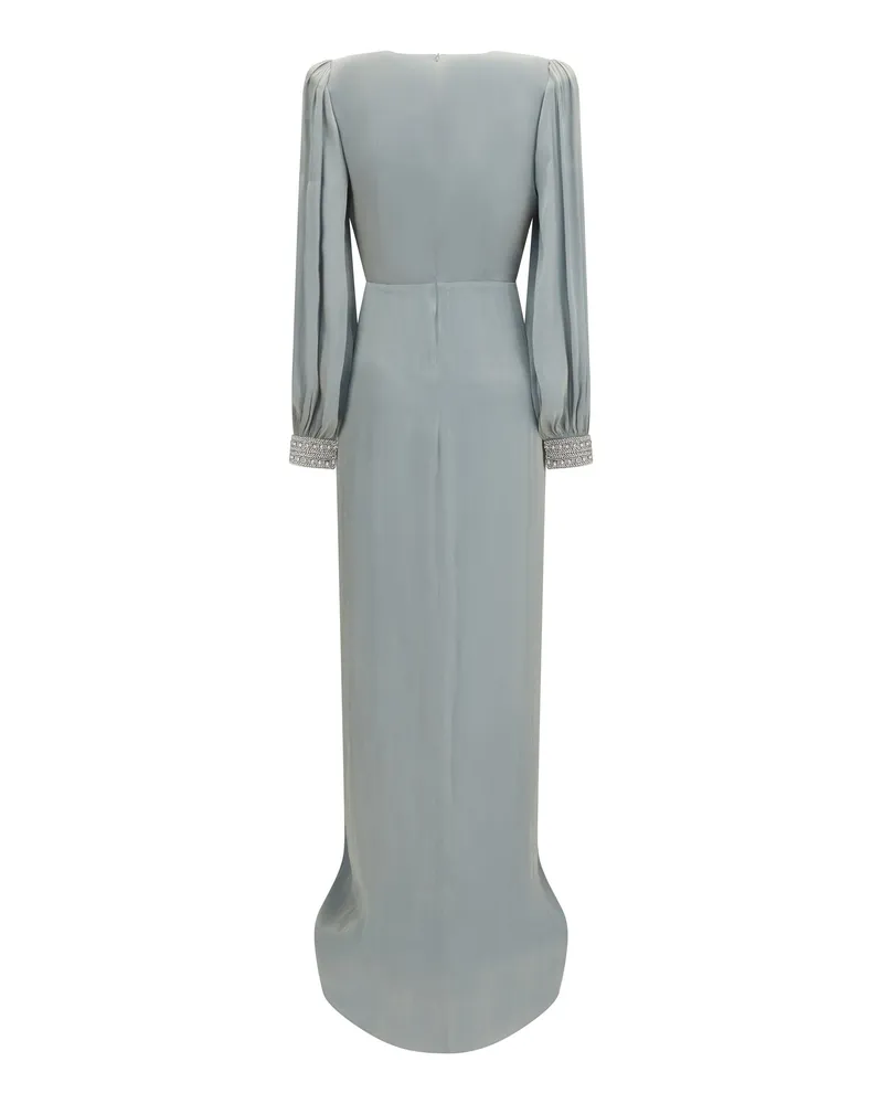 NISSA Women's Long Crossover Dress Green Polyester Green