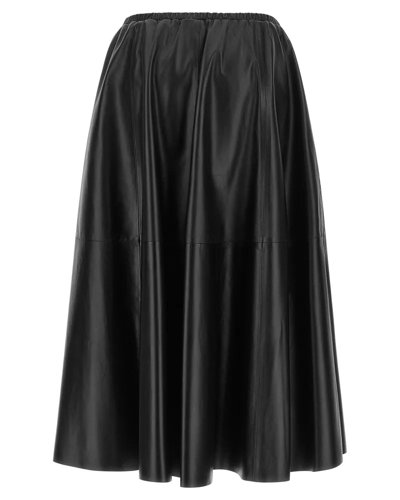 Alberta Ferretti Leather Flared Skirt — Black Black