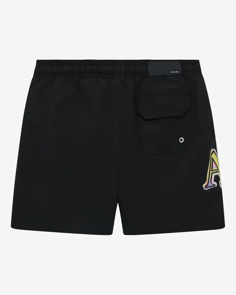 Amiri Logo Print Swim Shorts — Black Black